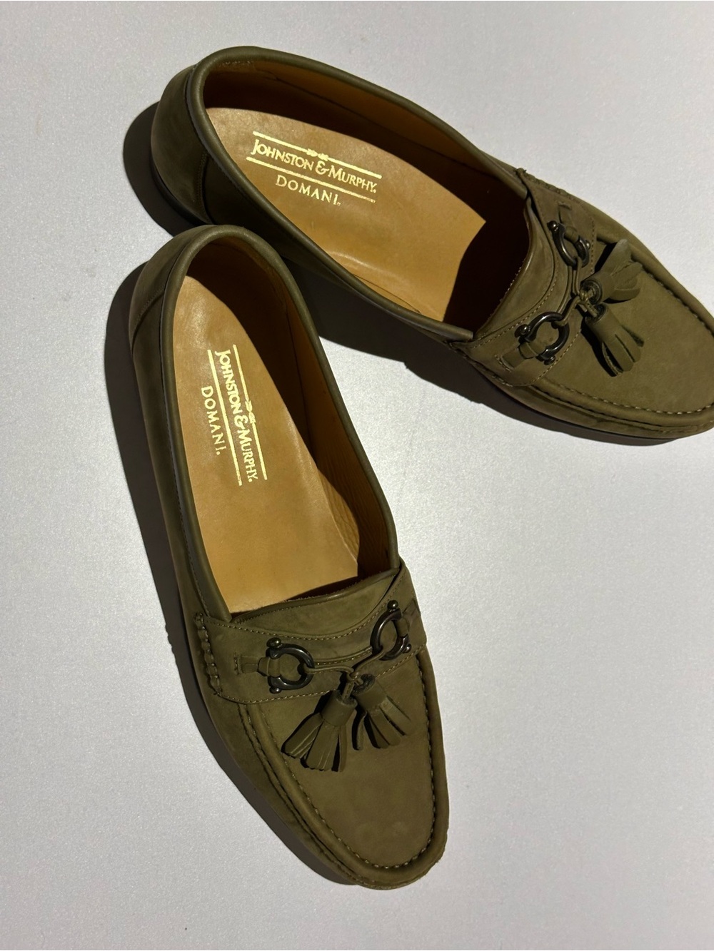 Johnston & Murphy Taupe Suede Tassel Loafers with Metal Bit - Picture 4 of 5